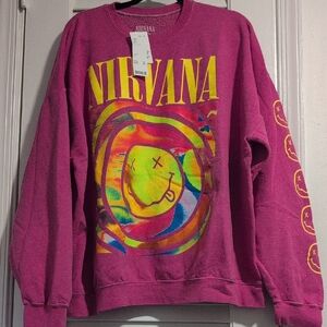NIRVANA Hot Pink + Multicolor Crewneck - Urban Outfitters